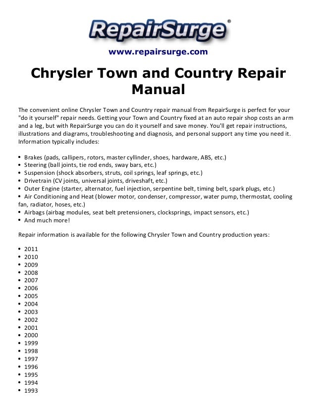 2001 chrysler town and country repair manual download