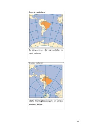 92
Os comprimentos são representados em
escala uniforme.
Não há deformação dos ângulos em torno de
quaisquer pontos.
 