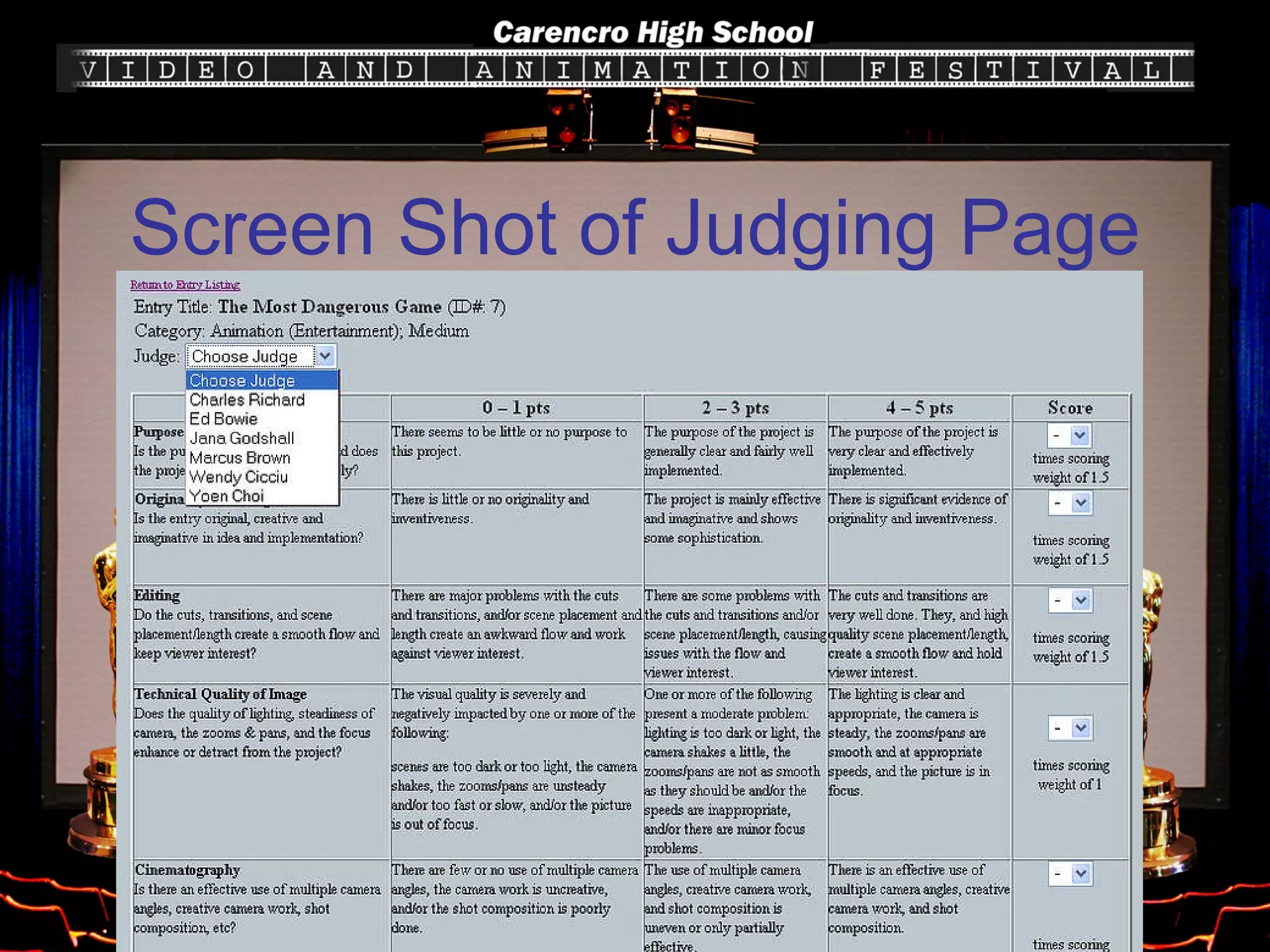 Screen Shot of Judging Page 