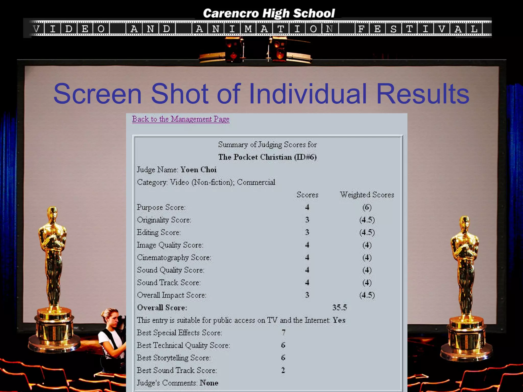 Screen Shot of Individual Results 