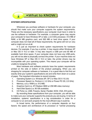 Example Computer Requirements K-12 Grade 9 - Computer Hardware Servicing ICT Learning Material | PDF