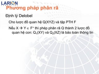Dạng chuẩn 2 Định nghĩa :  Một lược đồ quan hệ Q được gọi là đạt chuẩn 2 nếu : Q đạt chuẩn 1 