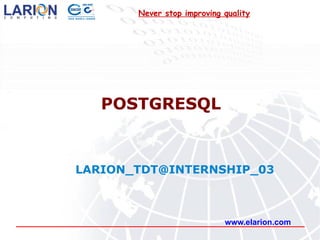 POSTGRESQL www.elarion.com [email_address] Never stop improving quality 