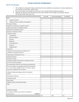 Business Income Worksheet
