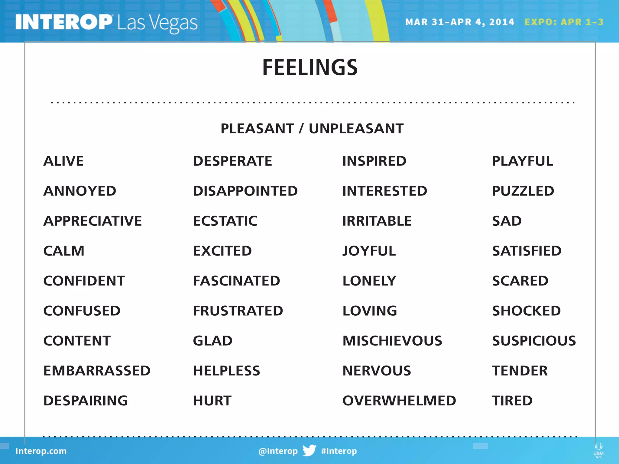 ALIVE
ANNOYED
APPRECIATIVE
CALM
CONFIDENT
CONFUSED
CONTENT
EMBARRASSED
DESPAIRING
DESPERATE
DISAPPOINTED
ECSTATIC
EXCITED
FASCINATED
FRUSTRATED
GLAD
HELPLESS
HURT
INSPIRED
INTERESTED
IRRITABLE
JOYFUL
LONELY
LOVING
MISCHIEVOUS
NERVOUS
OVERWHELMED
PLAYFUL
PUZZLED
SAD
SATISFIED
SCARED
SHOCKED
SUSPICIOUS
TENDER
TIRED
. . . . . . . . . . . . . . . . . . . . . . . . . . . . . . . . . . . . . . . . . . . . . . . . . . . . . . . . . . . . . . . . . . . . . . . . . . . . . . . . . . . . . . . . . . . . . . . .
FEELINGS
. . . . . . . . . . . . . . . . . . . . . . . . . . . . . . . . . . . . . . . . . . . . . . . . . . . . . . . . . . . . . . . . . . . . . . . . . . . . . . . . . . . . . . . . . . . . . .
PLEASANT / UNPLEASANT
 