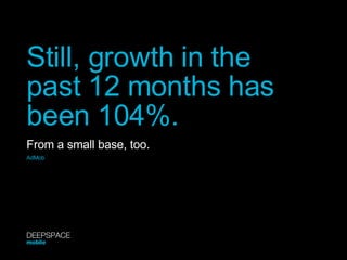 Still, growth in the past 12 months has been 104%. From a small base, too. AdMob DEEPSPACE mobile 