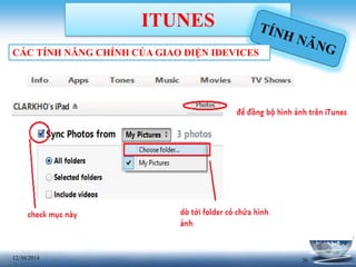 2612/30/2014
ITUNES
CÁC TÍNH NĂNG CHÍNH CỦA GIAO DIỆN IDEVICES
 