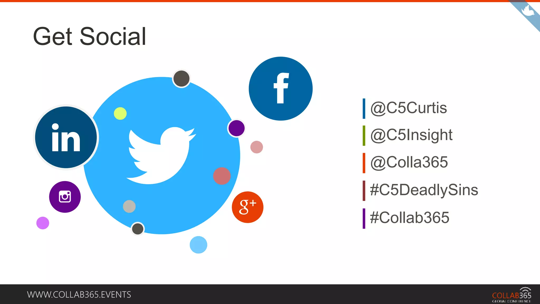 WWW.COLLAB365.EVENTS
Get Social
@C5Curtis
@C5Insight
@Colla365
#C5DeadlySins
#Collab365
 