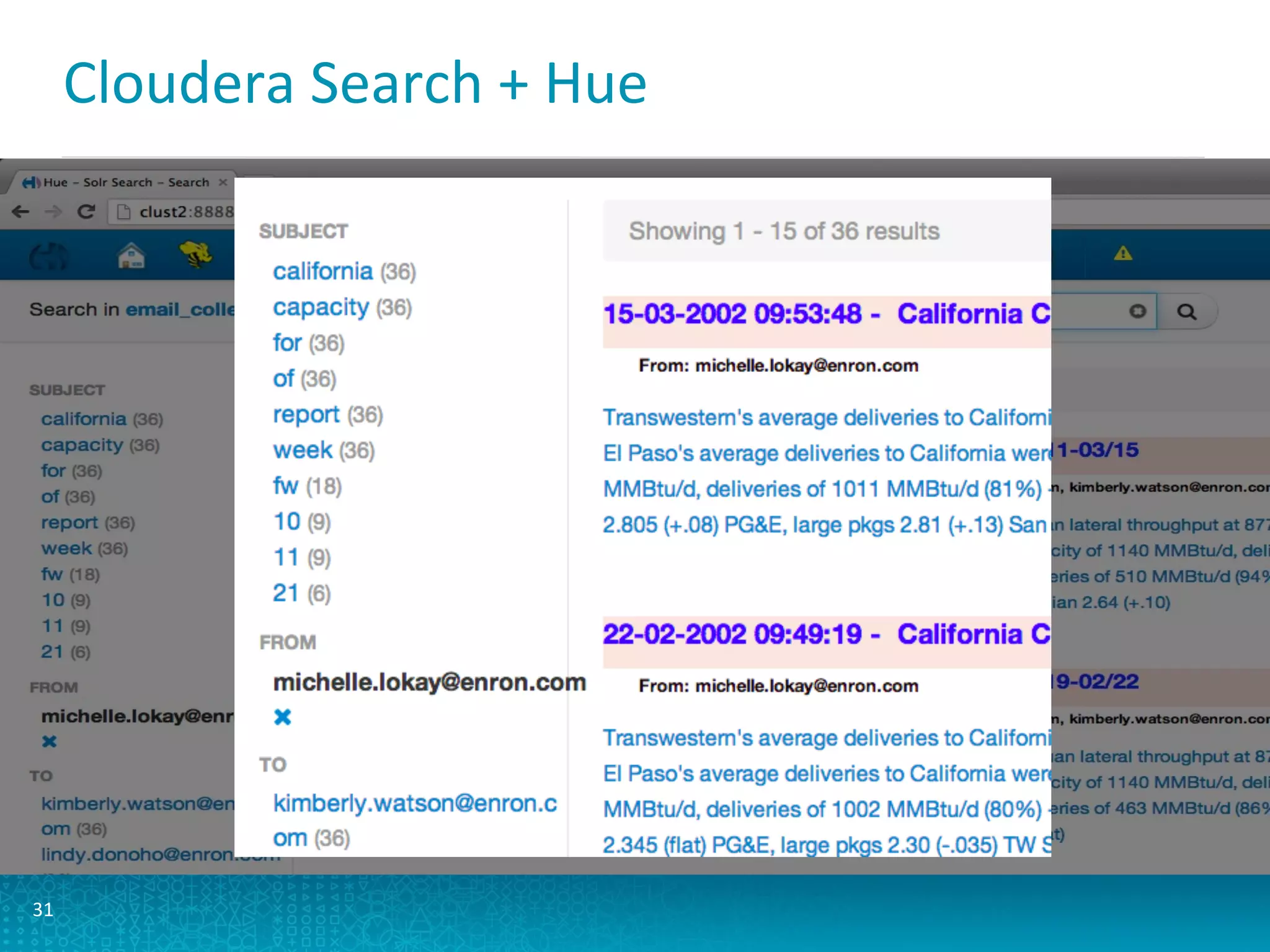 Cloudera	
  Search	
  +	
  Hue	
  
31	
  
 