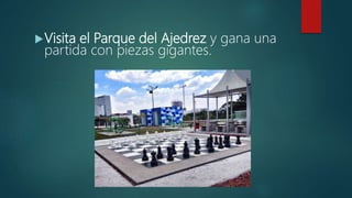 Visita el Parque del Ajedrez y gana una
partida con piezas gigantes.
 