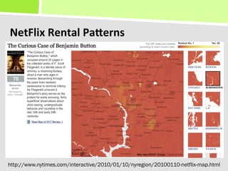 NetFlix	
  Rental	
  PaTerns	
  




http://www.nytimes.com/interactive/2010/01/10/nyregion/20100110-netflix-map.html
 
