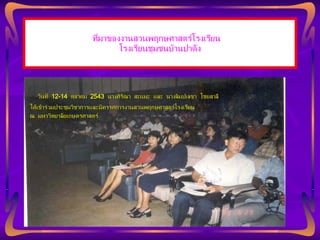 ที่มาของงานสวนพฤกษศาสตร์โรงเรียน  โรงเรียนชุมชนบ้านปาดัง วันที่  12-14  ตุลาคม  2543  นางศิริณา  สะแมะ  และ  นางลิมปเลขา  ไชยสาลี  ได้เข้าร่วมประชุมวิชาการและนิทรรศการงานสวนพฤกษศาสตร์โรงเรียน  ณ  มหาวิทยาลัยเกษตรศาสตร์ 