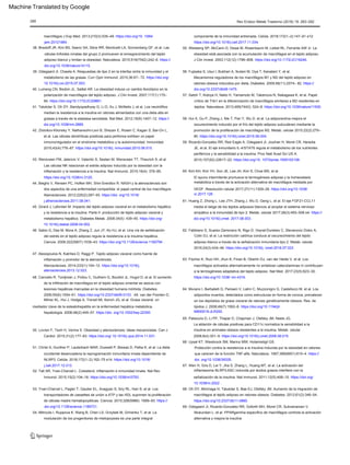 39. Odegaard JI, Chawla A. Respuestas de tipo 2 en la interfaz entre la inmunidad y el
metabolismo de las grasas. Curr Opin Immunol. 2015;36:67– 72. https://doi.org/
10.1016/j.coi.2015.07.003.
40. Lumeng CN, Bodzin JL, Saltiel AR. La obesidad induce un cambio fenotípico en la
polarización de macrófagos del tejido adiposo. J Clin Invest. 2007;117(1):175–
84. https://doi.org/10.1172/JCI29881.
41. Talukdar S, Oh DY, Bandyopadhyay G, Li D, Xu J, McNelis J, et al. Los neutrófilos
median la resistencia a la insulina en ratones alimentados con una dieta alta en
grasas a través de la elastasa secretada. Nat Med. 2012;18(9):1407–12. https://
doi.org/10.1038/nm.2885.
M800019-JLR200.
67. Wen H, Gris D, Lei Y, Jha S, Zhang L, Huang MT, et al. La activación del
inflamasoma NLRP3-ASC inducida por ácidos grasos interfiere con la
señalización de la insulina. Nat Immunol. 2011;12(5):408–15. https://doi.org/
10.1038/ni.2022 .
290
Aterosclerosis. 2014;233(1):104–12. https://doi.org/10.1016/j.
aterosclerosis.2013.12.023.
Mecanismos reguladores de los macrófagos M1 y M2 del tejido adiposo en
ratones obesos inducidos por dieta. Diabetes. 2009;58(11):2574– 82. https://
doi.org/10.2337/db08-1475.
43. Wensveen FM, Jelencic V, Valentic S, Sestan M, Wensveen TT, Theurich S, et al.
Las células NK relacionan el estrés adiposo inducido por la obesidad con la
inflamación y la resistencia a la insulina. Nat Immunol. 2015;16(4): 376–85.
https://doi.org/10.1038/ni.3120.
51. Christ A, Gunther P, Lauterbach MAR, Duewell P, Biswas D, Pelka K, et al. La dieta
occidental desencadena la reprogramación inmunitaria innata dependiente de
NLRP3. Celúla. 2018;172(1–2):162–75 e14. https://doi.org/10.1016/
j.cell.2017.12.013.
componente de la inmunidad entrenada. Celúla. 2018;172(1–2):147–61 e12.
https://doi.org/10.1016/j.cell.2017.11.034.
59. Ricardo-Gonzalez RR, Red Eagle A, Odegaard JI, Jouihan H, Morel CR, Heredia
JE, et al. El eje inmunitario IL-4/STAT6 regula el metabolismo de los nutrientes
periféricos y la sensibilidad a la insulina. Proc Natl Acad Sci US A.
2010;107(52):22617–22. https://doi.org/10. 1073/pnas.1009152108.
46. Sabio G, Das M, Mora A, Zhang Z, Jun JY, Ko HJ, et al. Una vía de señalización
del estrés en el tejido adiposo regula la resistencia a la insulina hepática.
Ciencia. 2008;322(5907):1539–43. https://doi.org/10.1126/science.1160794 .
65. Patsouris D, Li PP, Thapar D, Chapman J, Olefsky JM, Neels JG.
54. Mitroulis I, Ruppova K, Wang B, Chen LS, Grzybek M, Grinenko T, et al. La
modulación de los progenitores de mielopoyesis es una parte integral
El ayuno intermitente promueve la termogénesis adiposa y la homeostasis
metabólica a través de la activación alternativa de macrófagos mediada por
VEGF. Resolución celular 2017;27(11):1309–26. https://doi.org/10.1038/
cr.2017.126 .
63. Fischer K, Ruiz HH, Jhun K, Finan B, Oberlin DJ, van der Heide V, et al. Los
macrófagos activados alternativamente no sintetizan catecolaminas ni contribuyen
a la termogénesis adaptativa del tejido adiposo. Nat Med. 2017;23(5):623–30.
https://doi.org/10.1038/ nm.4316.
38. Brestoff JR, Kim BS, Saenz SA, Stine RR, Monticelli LA, Sonnenberg GF, et al. Las
células linfoides innatas del grupo 2 promueven el ennegrecimiento del tejido
adiposo blanco y limitan la obesidad. Naturaleza. 2015;519(7542):242–6. https://
doi.org/10.1038/nature14115.
66. Uysal KT, Wiesbrock SM, Marino MW, Hotamisligil GS.
61. Huang Z, Zhong L, Lee JTH, Zhang J, Wu D, Geng L, et al. El eje FGF21-CCL11
media el beige de los tejidos adiposos blancos al acoplar el sistema nervioso
simpático a la inmunidad de tipo 2. Metab. celular 2017;26(3):493–508 e4. https://
doi.org/10.1016/j.cmet. 2017.08.003.
64. Murano I, Barbatelli G, Parisani V, Latini C, Muzzonigro G, Castellucci M, et al. Los
adipocitos muertos, detectados como estructuras en forma de corona, prevalecen
en los depósitos de grasa visceral de ratones genéticamente obesos. Res. de
lípidos J. 2008;49(7):1562–8. https://doi.org/10.1194/jlr.
Protección contra la resistencia a la insulina inducida por la obesidad en ratones
que carecen de la función TNF-alfa. Naturaleza. 1997;389(6651):610–4. https://
doi. org/10.1038/39335.
56. Fujisaka S, Usui I, Bukhari A, Ikutani M, Oya T, Kanatani Y, et al.
42. Zlotnikov-Klionsky Y, Nathansohn-Levi B, Shezen E, Rosen C, Kagan S, Bar-On L,
et al. Las células dendríticas positivas para perforina exhiben un papel
inmunorregulador en el síndrome metabólico y la autoinmunidad. Inmunidad.
2015;43(4):776–87. https://doi.org/10.1016/j. inmunidad.2015.08.015.
47. Alexopoulos N, Katritsis D, Raggi P. Tejido adiposo visceral como fuente de
inflamación y promotor de la aterosclerosis.
68. Oh DY, Morinaga H, Talukdar S, Bae EJ, Olefsky JM. Aumento de la migración de
macrófagos al tejido adiposo en ratones obesos. Diabetes. 2012;61(2):346–54.
https://doi.org/10.2337/db11-0860.
Rev Endocr Metab Trastorno (2018) 19: 283–292
57. Satoh T, Kidoya H, Naito H, Yamamoto M, Takemura N, Nakagawa K, et al. Papel
crítico de Trib1 en la diferenciación de macrófagos similares a M2 residentes en
tejidos. Naturaleza. 2013;495(7442): 524–8. https://doi.org/10.1038/nature11930.
44. Bieghs V, Rensen PC, Hofker MH, Shiri-Sverdlov R. NASH y la aterosclerosis son
dos aspectos de una enfermedad compartida: el papel central de los macrófagos.
Aterosclerosis. 2012;220(2):287–93. https://doi. org/10.1016/
j.atherosclerosis.2011.08.041.
48. Cancello R, Tordjman J, Poitou C, Guilhem G, Bouillot JL, Hugol D, et al. El aumento
de la infiltración de macrófagos en el tejido adiposo omental se asocia con
lesiones hepáticas marcadas en la obesidad humana mórbida. Diabetes.
2006;55(6):1554–61. https://doi.org/10.2337/db06-0133 . 49. van der Poorten D,
Milner KL, Hui J, Hodge A, Trenell MI, Kench JG, et al. Grasa visceral: un
mediador clave de la esteatohepatitis en la enfermedad hepática metabólica.
hepatología. 2008;48(2):449–57. https://doi. org/10.1002/hep.22350.
macrófagos J Exp Med. 2013;210(3):535–49. https://doi.org/10. 1084/
jem.20121964.
58. Hui X, Gu P, Zhang J, Nie T, Pan Y, Wu D, et al. La adiponectina mejora el
oscurecimiento inducido por el frío del tejido adiposo subcutáneo mediante la
promoción de la proliferación de macrófagos M2. Metab. celular 2015;22(2):279–
90. https://doi.org/10.1016/j.cmet.2015.06.004.
45. Girard J, Lafontan M. Impacto del tejido adiposo visceral en el metabolismo hepático
y la resistencia a la insulina. Parte II: producción de tejido adiposo visceral y
metabolismo hepático. Diabetes Metab. 2008;34(5): 439–45. https://doi.org/
10.1016/j.diabet.2008.04.002.
50. Lovren F, Teoh H, Verma S. Obesidad y aterosclerosis: ideas mecanicistas. Can J
Cardiol. 2015;31(2):177–83. https://doi.org/ 10.1016/j.cjca.2014.11.031.
52. Tall AR, Yvan-Charvet L. Colesterol, inflamación e inmunidad innata. Nat Rev
Inmunol. 2015;15(2):104–16. https://doi.org/10.1038/nri3793 .
53. Yvan-Charvet L, Pagler T, Gautier EL, Avagyan S, Siry RL, Han S, et al. Los
transportadores de cassettes de unión a ATP y las HDL suprimen la proliferación
de células madre hematopoyéticas. Ciencia. 2010;328(5986): 1689–93. https://
doi.org/10.1126/science.1189731.
55. Weisberg SP, McCann D, Desai M, Rosenbaum M, Leibel RL, Ferrante AW Jr. La
obesidad está asociada con la acumulación de macrófagos en el tejido adiposo.
J Clin Invest. 2003;112(12):1796–808. https://doi.org/10.1172/JCI19246.
62. Fabbiano S, Suarez-Zamorano N, Rigo D, Veyrat-Durebex C, Stevanovic Dokic A,
Colin DJ, et al. La restricción calórica conduce al oscurecimiento del tejido
adiposo blanco a través de la señalización inmunitaria tipo 2. Metab. celular
2016;24(3):434–46. https://doi.org/10.1016/j. cmet.2016.07.023.
60. Kim KH, Kim YH, Son JE, Lee JH, Kim S, Choe MS, et al.
La ablación de células positivas para CD11c normaliza la sensibilidad a la
insulina en animales obesos resistentes a la insulina. Metab. celular
2008;8(4):301–9. https://doi.org/10.1016/j.cmet.2008.08.015.
69. Odegaard JI, Ricardo-Gonzalez RR, Goforth MH, Morel CR, Subramanian V,
Mukundan L, et al. PPARgamma específico de macrófagos controla la activación
alternativa y mejora la insulina
Machine Translated by Google
 