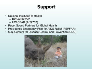 Support National Institutes of Health K23-AI065222 UW CFAR (AI27757) Puget Sound Partners for Global Health President’s Emergency Plan for AIDS Relief (PEPFAR) U.S. Centers for Disease Control and Prevention (CDC) 