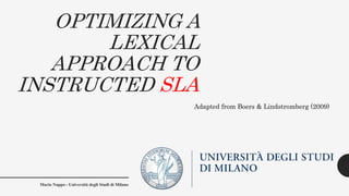 OPTIMIZING A
LEXICAL
APPROACH TO
INSTRUCTED SLA
Adapted from Boers & Lindstromberg (2009)
Mario Nappo - Università degli Studi di Milano
 
