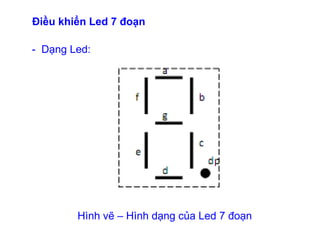 Điều khiển Led 7 đoạn
- Dạng Led:
Hình vẽ – Hình dạng của Led 7 đoạn
 