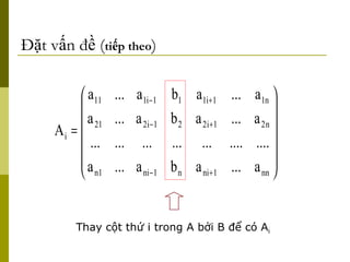 Đặt vấn đề ( tiếp theo ) Thay cột thứ i trong A bởi B để có A i 