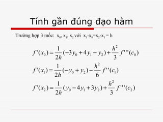 Tính gần đúng đạo hàm Trường hợp 3 mốc:  x 0 , x 1 , x 2  với  x 1 -x 0 =x 2 -x 1  = h 