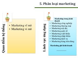 Quanđiểmhệthống
• Marketing vĩ mô
• Marketing vi mô
Lãnhvựcứngdụng
• Marketing công nghiệp
• Marketing thương mại
• Market...