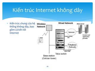  Kiến trúc chung của hệ
thống không dây, bao
gồm cả kết nối
Internet
48
Kiến trúc Internet không dây
 
