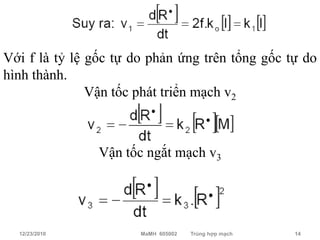 Với f là tỷ lệ gốc tự do phản ứng trên tổng gốc tự do
hình thành.
               Vận tốc phát triển mạch v2



                Vận tốc ngắt mạch v3




  12/23/2010           MaMH 605002   Trùng hợp mạch   14
 