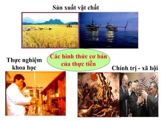 Thực nghiệm
khoa học Chính trị - xã hội
Sản xuất vật chất
Các hình thức cơ bản
của thực tiễn
 