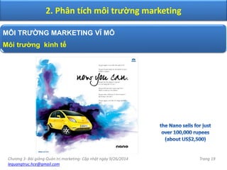 Chương 3- Bài giảng Quản trị marketing- Cập nhật ngày 9/26/2014
lequangtruc.hce@gmail.com
Trang 19
2. Phân tích môi trường marketing
MÔI TRƯỜNG MARKETING VĨ MÔ
Môi trường kinh tế
 