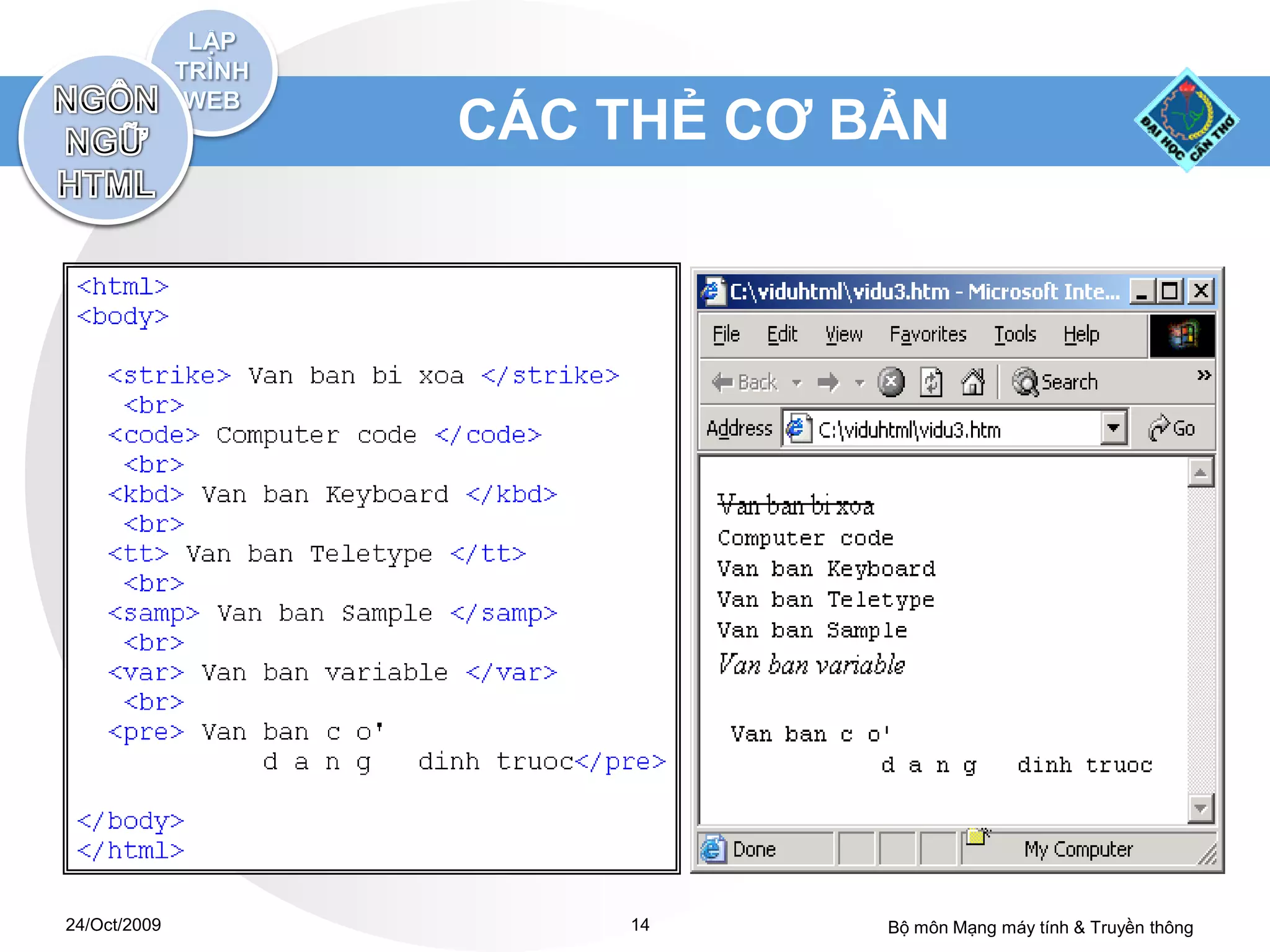 CÁC THẺ CƠ BẢN




24/Oct/2009       14      Bộ môn Mạng máy tính & Truyền thông
 