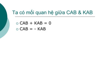Ta có mối quan hệ giữa CAB & KAB
 CAB + KAB = 0
 CAB = - KAB
 