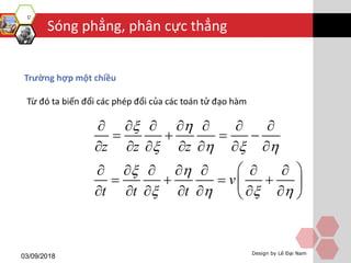 Sóng phẳng, phân cực thẳng
03/09/2018 Design by Lê Đại Nam
Trường hợp một chiều
Từ đó ta biến đổi các phép đổi của các toán tử đạo hàm
z z z
v
t t t
 
   
 
   
      
   
      
       
    
       
 