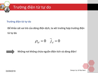 Trường điện từ tự do
03/09/2018 Design by Lê Đại Nam
Trường điện từ tự do
Để khảo sát vai trò của dòng điện dịch, ta xét trường hợp trường điện
từ tự do
0 0td dj  
Những nơi không chứa nguồn điện tích và dòng điện!
 