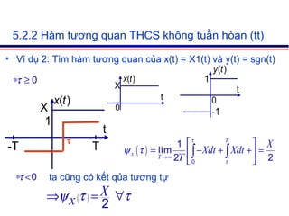 5.2.2 Hàm tương quan THCS không tuần hòan (tt) Ví dụ 2: Tìm hàm tương quan của x(t) = X1(t) và y(t) = sgn(t) ta cũng có kết qủa tương tự  
