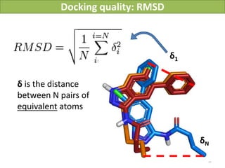 Docking quality: RMSD



                                     δ1


δ is the distance
between N pairs of
equivalent atoms


                                                 δN

                                                    8
                         Vladimir Chupakhin, UNISTRA, 2011
 