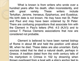 	At the beginning of the second century, the  leadership of the church passed to the apostolic fathers, so called because it was believed that at least, some, like Polycarp and Clement, had known the apostles. 	The Apostolic Fathers were primarily Gentiles in contrast to the apostles and sub apostles like Silas and Timothy, most of whom are Jews.	Apostolic Fathers carried on with the apostolic mission, established church government and administrative procedures, wrote catechisms (instruction) to new believers, developed the church’s worship and liturgy, and polemical treatises against pagan intellectuals and Jews who were attacking the church.