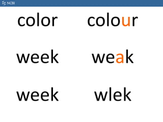 color colour
week weak
week wlek
 