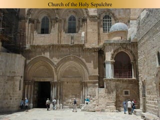 Church of the Holy Sepulchre

     We finish with the Church of the Holy Sepulcher. This is the holiest site to
   Christianity, even holier then St Peter’s basilica in the Vatican. This enormous
  church is built on Jesus' crucifixion site – Golgotha, and inside is the cave were
  Jesus was buried in, resurrected and ascended. The place was first identified by
   Helena – mother of Constantine, the emperor who declared Christianity as the
 official country’s religion in 324 A.C. In 326 A.C. Helena arrived to Jerusalem to
locate the place. In the site there was a Roman/pagan shrine, apparently to blur the
     memory of Jesus, but post factum it seems to have brought certainty to the
  identification of the site. The shrine was destroyed and instead Constantine and
Helena established the first Church of the Holy Sepulcher, inaugurated in 333 A.C.
     The church was destroyed and renovated several times due to the different
 conquests, and the structure we know today was built in 1099 with the crusaders
               conquest and standing still though repeatedly renovated.
Unlike most churches in the Christian world, that belong each to its certain order,
this church is joint managed by 7 different orders, the three dominant ones being:
 the Greek orthodox, the Armenians and the Franciscans. On a lower rank are the
  Copts, the Syrians, the Ya’acobits and the Ethiopians (located on the church’s
roof). (And the keys for the church, believe it or not, are in the hands of a Muslim
                                     family!!!)
 