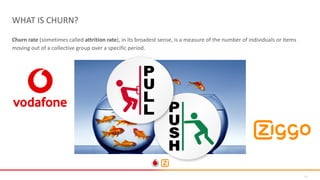 16
WHAT IS CHURN?
Churn rate (sometimes called attrition rate), in its broadest sense, is a measure of the number of individuals or items
moving out of a collective group over a specific period.
 