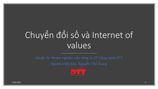 Chuyển đổi số và Internet of
values
Chuẩn bị: Nhóm nghiên cứu công ty CP Công nghệ DTT
Người trình bày: Nguyễn Thế Trung
5/26/2019 1
 