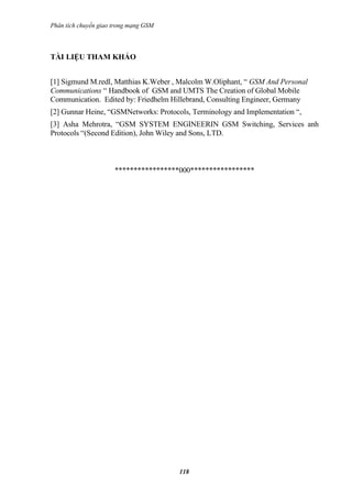 Phân tích chuyển giao trong mạng GSM



TÀI LIỆU THAM KHẢO


[1] Sigmund M.redl, Matthias K.Weber , Malcolm W.Oliphant, “ GSM And Personal
Communications “ Handbook of GSM and UMTS The Creation of Global Mobile
Communication. Edited by: Friedhelm Hillebrand, Consulting Engineer, Germany
[2] Gunnar Heine, “GSMNetworks: Protocols, Terminology and Implementation “,
[3] Asha Mehrotra, “GSM SYSTEM ENGINEERIN GSM Switching, Services anh
Protocols “(Second Edition), John Wiley and Sons, LTD.



                      *****************000*****************




                                       118
 
