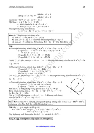Chương3. Phương pháp toạ độ phẳng
www.saosangsong.com,vn
25
(I) tiếp xúc Ox , Oy
⎩
⎨
⎧
==
==
R|h|)Oy,O(d
R|k|)Ox,O(d
Suy r...