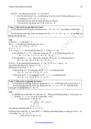Chương3. Phương pháp toạ độ phẳng
www.saosangsong.com,vn
26
Cần nhớ : Cho đường tròn tâm I(a ; b) , bán kính R :
• Nếu biế...