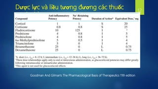 Dược lực và liều tương đương các thuốc
corticoid
Goodman And Gilman's The Pharmacological Basis of Therapeutics 11th edition
12
 