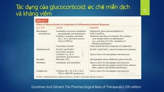 Tác dụng của glucocorticoid: ức chế miễn dịch
và kháng viêm
Goodman And Gilman's The Pharmacological Basis of Therapeutics 12th edition
9
 