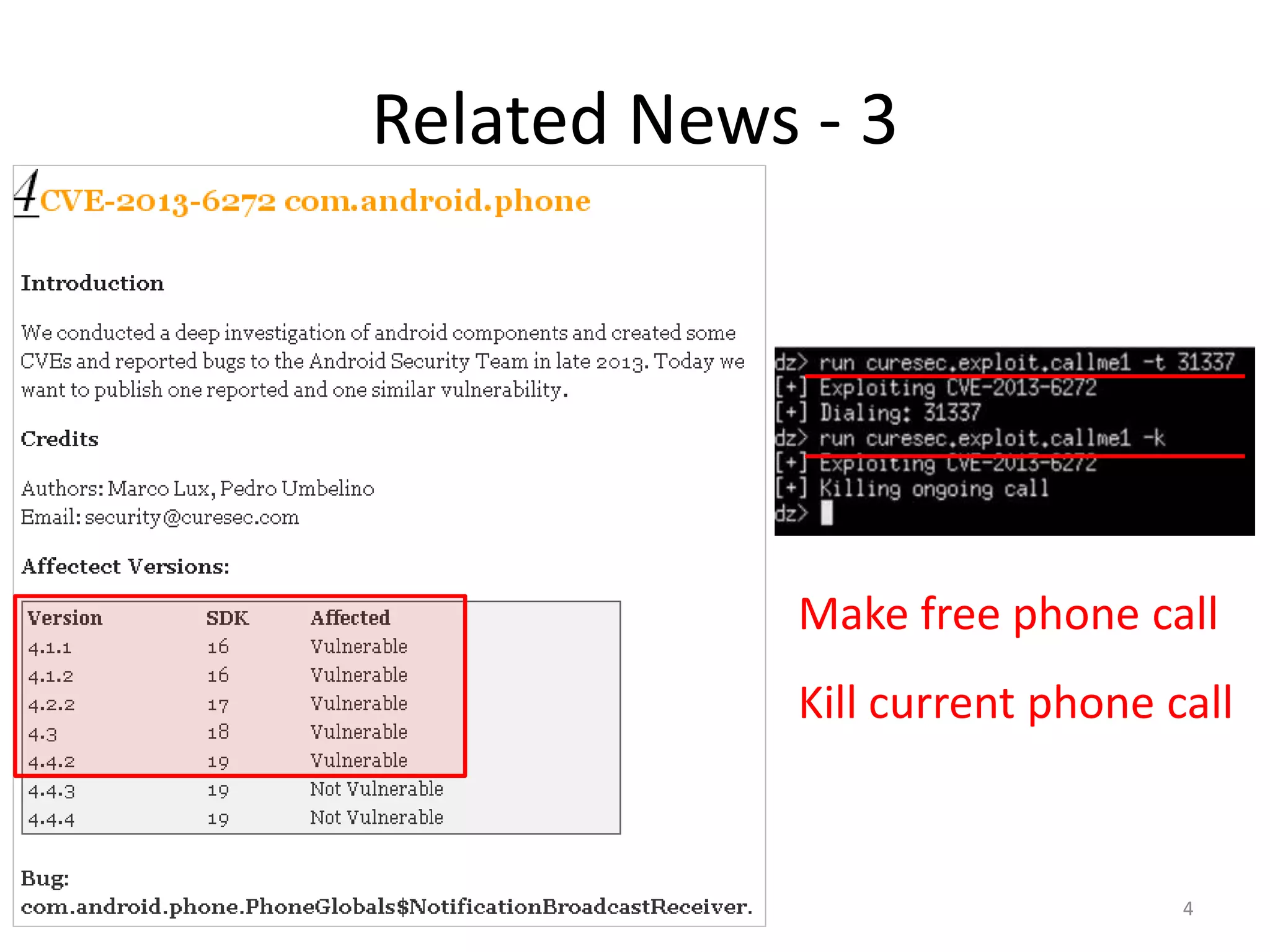 Related News - 3
4
Make free phone call
Kill current phone call
 