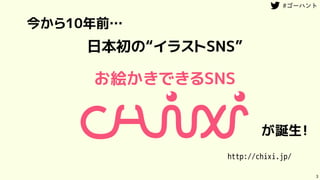 3
今から10年前…
日本初の“イラストSNS”
http://chixi.jp/
お絵かきできるSNS
が誕生！
 