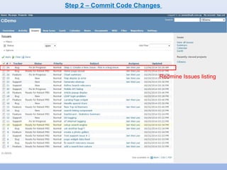 Step 2 – Commit Code Changes 
Redmine Issues listing 
 