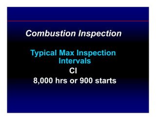 Combustion Inspection
Typical Max Inspection
Intervals
CI
8,000 hrs or 900 starts
 