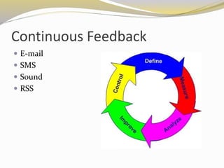 Continuous Feedback
 E-mail
 SMS
 Sound
 RSS
 