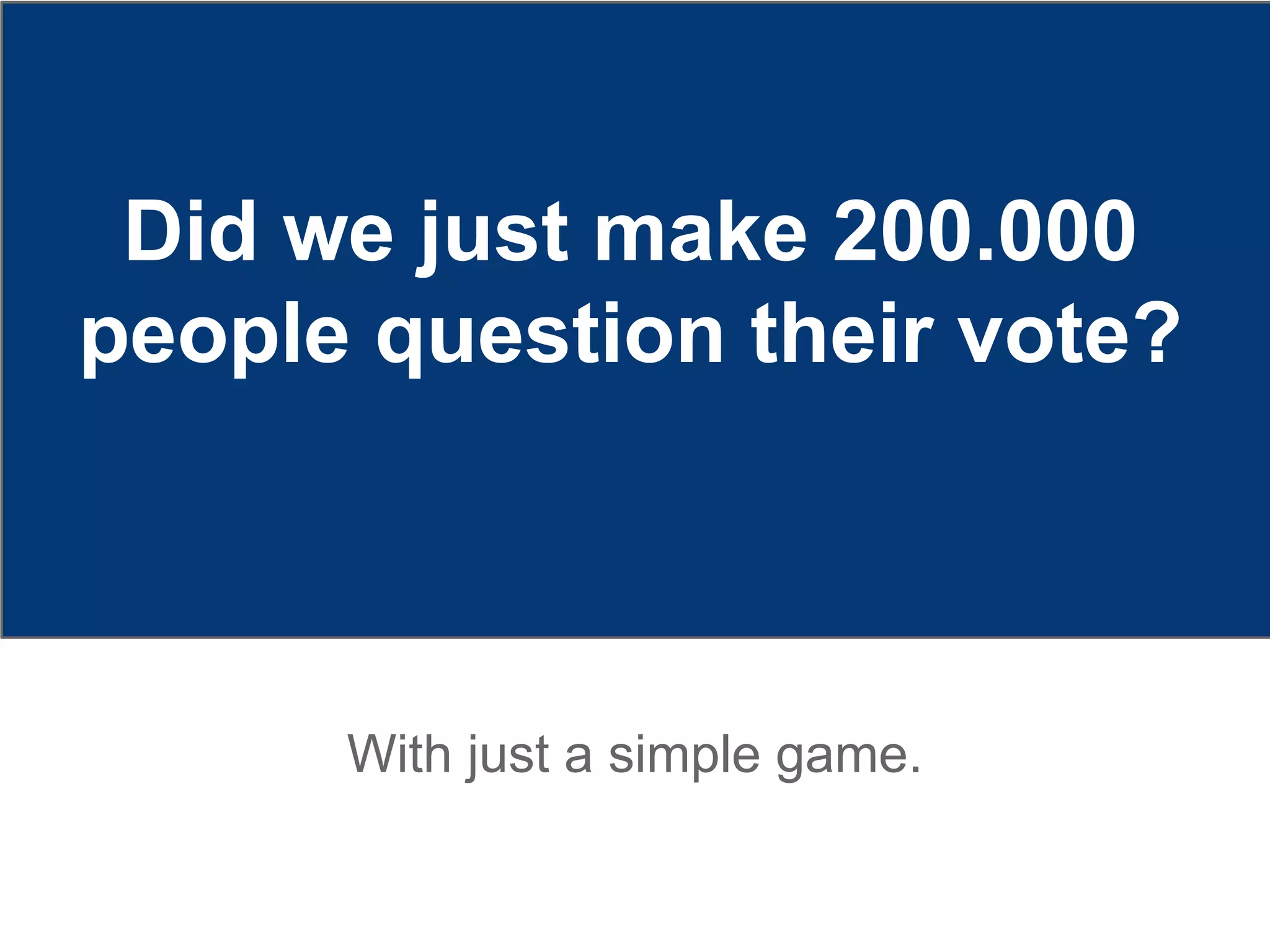 Did we just make 200.000
people question their vote?
With just a simple game.
 