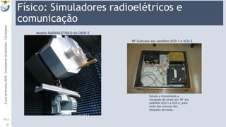 Físico: Simuladores radioelétricos e
comunicação
RF Suitcase dos satélites SCD-1 e SCD-2
Modelo RADIOELÉTRICO do CBER-3
Simula a transmissão e
recepção de sinais em RF dos
satélites SCD-1 e SCD-2, para
teste das antenas das
estações terrenas.
9:13
19
CursodeInverno2018-SimuladoresdeSatélites-Christopher
 